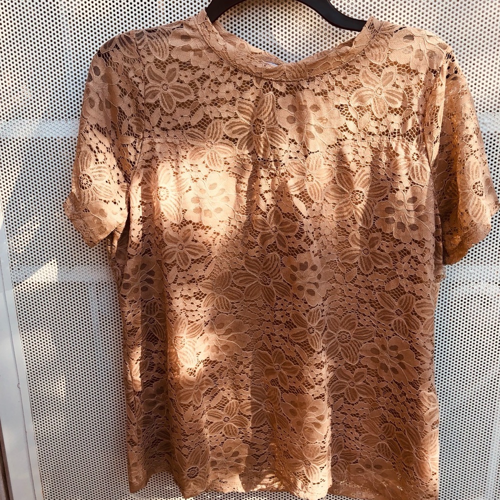 Notations Blush Tan Lace-Trim Sleeveless Top